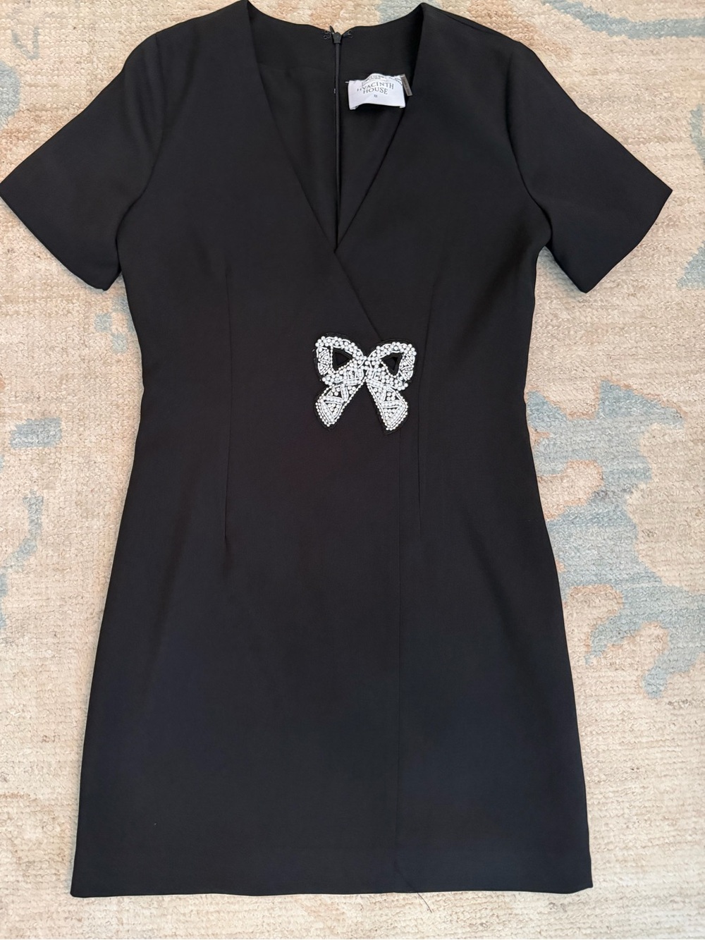 Black Crystal Bow V-Neck Mini Dress